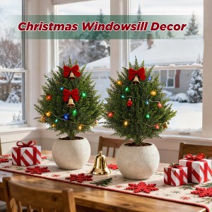 Vitalismo 2ft Artificial Cedar Topiary Trees with Ground Stakes Realistic Faux Shrubs Outdoor Indoor for Porch Patio Home Decor Set of 2 - 1 of 4