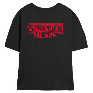 Juniors Stranger Things Stencil Classic Red Logo T Shirt - 1 of 4