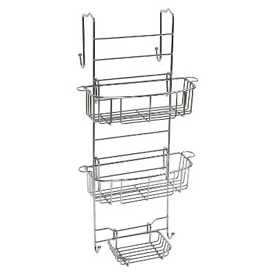 NeverRust LockTop Aluminum and Bamboo Over the Shower Caddy Satin Chrome -  Zenna Home