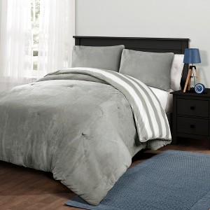 2pc Twin XL Plush Stripe Comforter Set Gray - Lush Décor, Size: TWIN EXTRA LONG