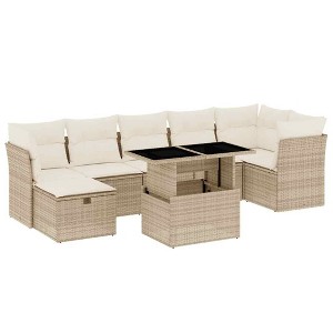 vidaXL 8 Piece Patio Sofa Set with Cushions - Beige and Cream Without Storage - 1 of 4