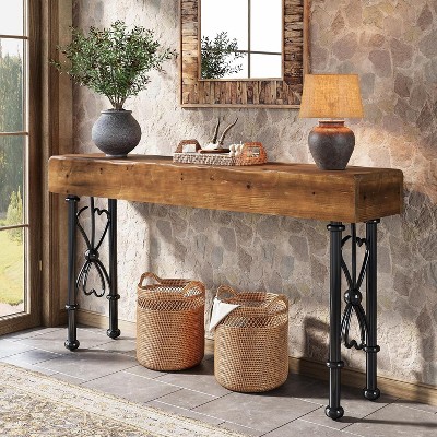 Tribesigns 55" Farmhouse Console Table for Entryway, Industrial Entryway Sofa Table for Hallway, Entry, Foyer, Solid Wood Tabletop,Rustic Brown