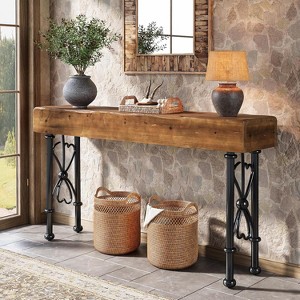 Tribesigns 55" Farmhouse Console Table for Entryway, Industrial Entryway Sofa Table for Hallway, Entry, Foyer, Solid Wood Tabletop,Rustic Brown - 1 of 4