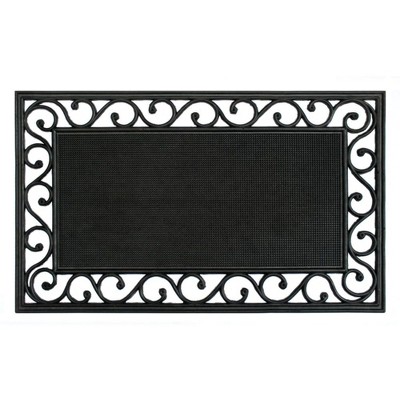 Raj 1'6" x 2'6" Molded Trellis Edge Rubber Doormat Black