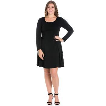 24seven Comfort Apparel Long Sleeve Knee Length Plus Size Skater Dress