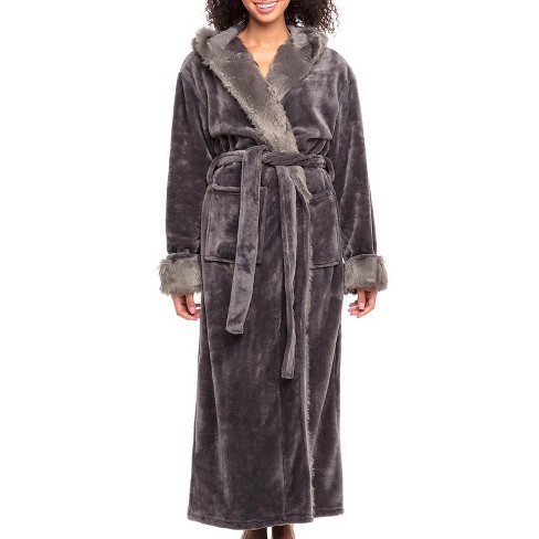 Women's Fuzzy Plush Fleece Bathrobe with Hood, Soft Warm Hooded