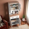 Wooden Kitchen Cabinet Pantry Room Storage Microwave Cabinet with Glass Doors and Drawer - 2 of 4