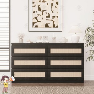 Jojoka Modern 8 Drawer Rattan Chest of Drawers, Large Wooden Dresser for Bedroom Entryway Living Room Closet Storage Organizer - 1 of 4