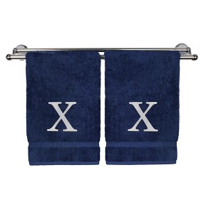 BC BARE COTTON Monogrammed Hand Towel, 100% Turkish Cotton - Set of 2 - Navy - White Block - 1 of 4