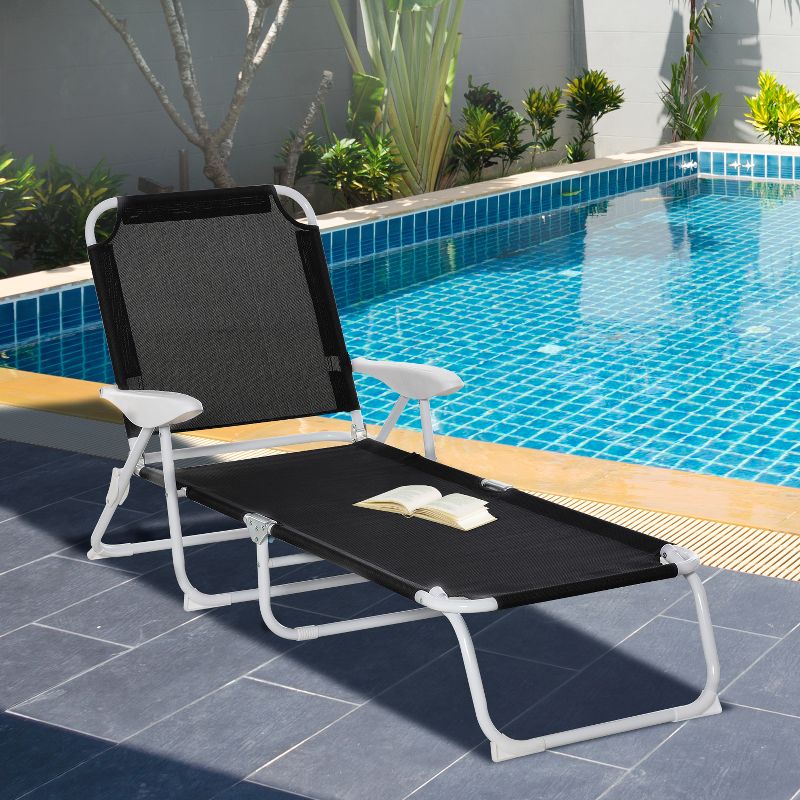 Outsunny Folding Chaise Lounge, Outdoor Sun Tanning Chair, Four-Position Reclining Back, Armrests, Mesh Fabric, 3 of 7