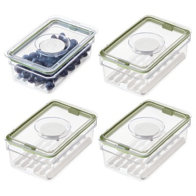 iDesign Medium Fridge Produce Bin with Drainage Tray - Set of 4 - Clear
