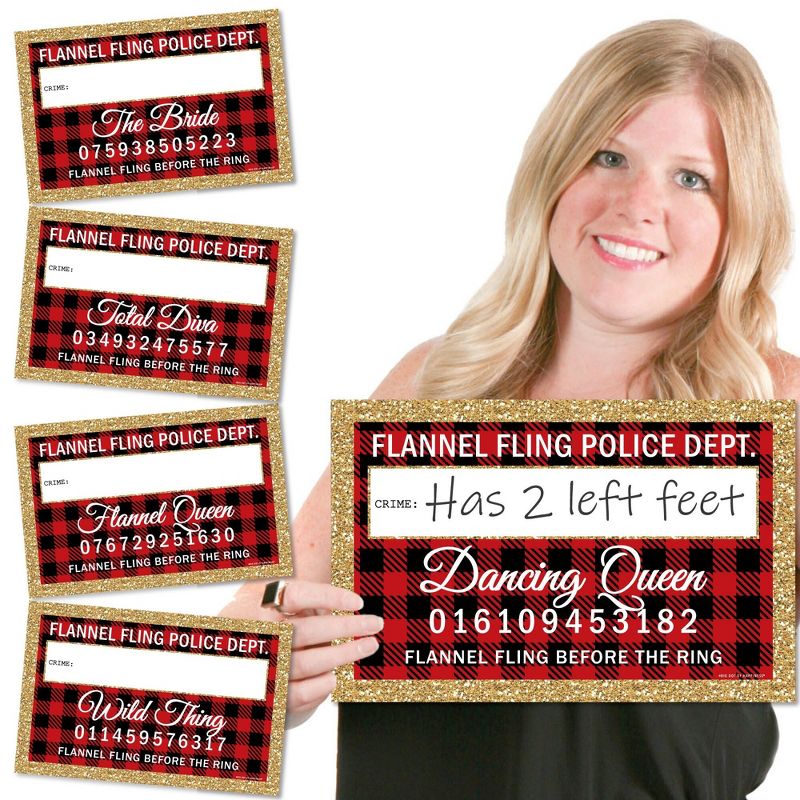 Big Dot of Happiness Flannel Fling Before the Ring - Party Mug Shots - Photo Booth Props Buffalo Plaid Bachelorette Party Mugshot Signs - 20 Count, 1 of 8