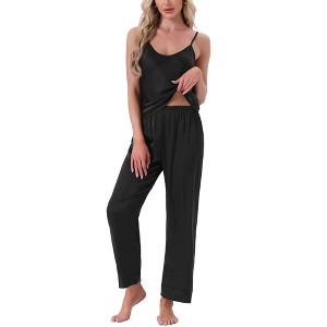 INSPIRE CHIC Women's 2 Pcs Silky Satin Bold Casual Spaghetti Sleeveless Pajama Sets with Long Pants - 1 of 4
