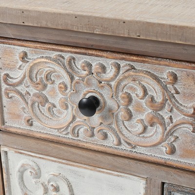 Rustic Black Farmhouse 8-Drawer Carved Accent Chest