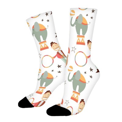 Cartoon Circus Women Printed Crew Socks Funny Funky Socks Soft Polyester Novelty Gifts for Artists Men