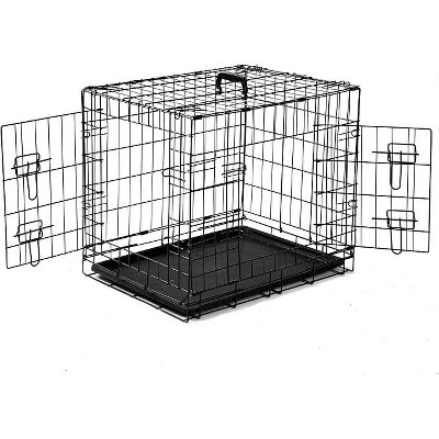 Gulches Folding Metal Wire Dog Crate, 24-Inch Collapsible Double Door Dog Crate with Removable Leak-Proof Pan, Portable Dogs Crate with Divider, Black