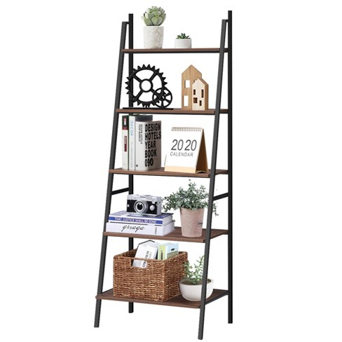 Tangkula 5-tier Ladder Storage Shelf Industrial Leaning Bookcase Flower 