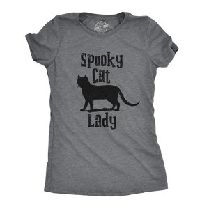 Womens Scary Cat Lady T Shirt Funny Black Cat Halloween Tee - Crazy Dog Women's T Shirt - 1 of 4