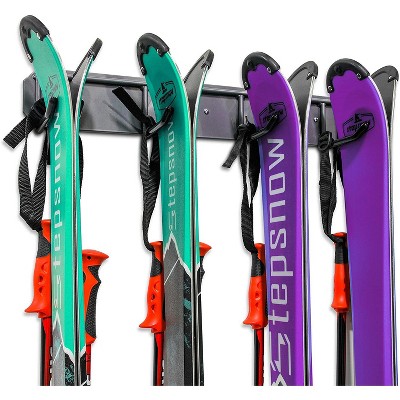 RaxGo Ski Storage Rack, Holds 4 Pairs of Skis or Snowboards, Wall Mounted Heavy-Duty Garage Storage