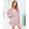 Women Babydoll Long Puff Sleeve Square Neck Floral Print Tiered Ruffle Hem Flowy Mini Dress with Pockets - 2 of 4