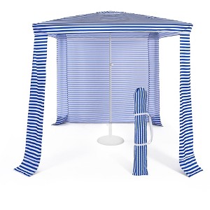 Costway 6.6' x 6.6' Foldable Beach Cabana Easy-Setup Beach Canopy W/ Carry Bag Navy\Blue - 1 of 4