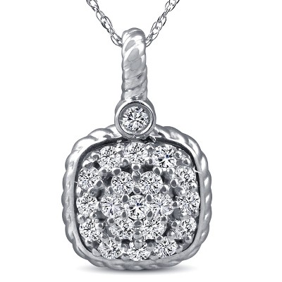 Pompeii3 1/2ct Pave Diamond Square Framed Braided Pendant 14k White Gold