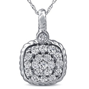 Pompeii3 1/2ct Pave Diamond Square Framed Braided Pendant 14k White Gold - 1 of 3
