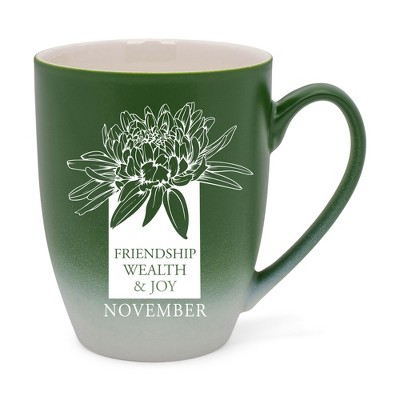 Elanze Designs Friendship Wealth And Joy Two Toned Ombre Matte Green and White 12 ounce Ceramic Stoneware Coffee Cup Mug