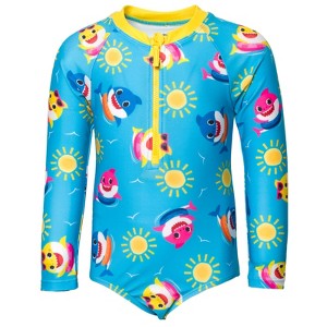 Pinkfong Baby Shark Girls Zip Up One Piece Bathing Suit Toddler - 1 of 4