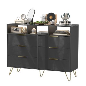 6 Drawer Dresser with Led Lights, Modern Dresser with 3 Open Shelves for Bedroom - 1 of 4