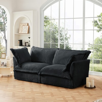 Modern 2-Seater Corduroy Sofa, Slipcovered Deep Seat Couch with Removable Covers with 300lb Capacity, Convertible for Small Spaces