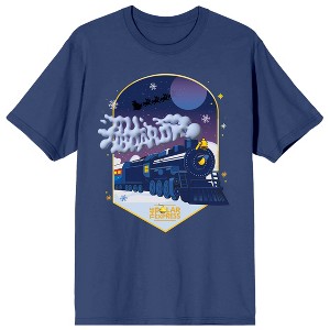 Polar Express All Aboard Train Art Crew Neck Short Sleeve Navy Women's T-shirt - 1 of 3