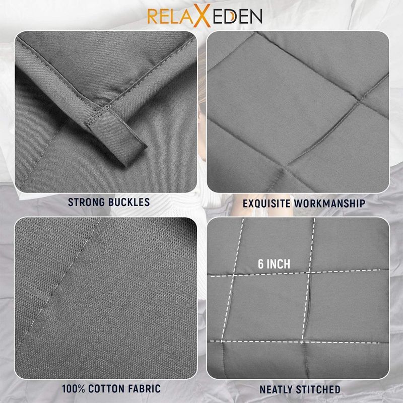 RELAX EDEN Adult Breathable Cotton Weighted Blanket with Grey Duvet Cover, 60 by 80 Inch, 20 Pounds, Made with Polyester and Glass Beads, Grey, 4 of 7