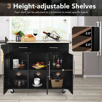 Black MDF and Rubberwood Kitchen Island Trolley Cart with Knife Block