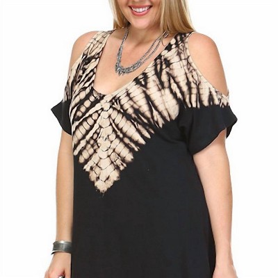 Women's Cold Shoulder Partial Tie Dye Top - URBAN X