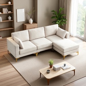 92.9" Upholstered L-Shaped Sectional Sofa with Ottoman - 1 of 4