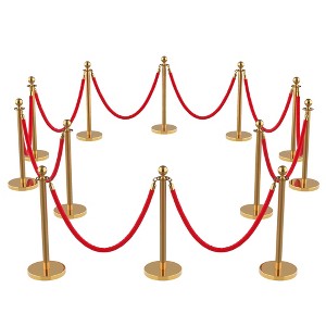 Stanchions and Velvet Ropes, Gold Stanchions with Retractable Belts, Crowd Control Barriers with Hollow Base - 1 of 4