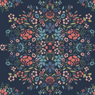 RoomMates Medallion Floral Peel and Stick Wallpaper Blue