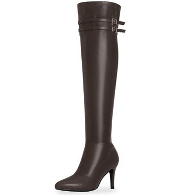BLISSFUL STEP Pointed Toe Over the Knee High Zipper Stiletto High Heel Boots for Women