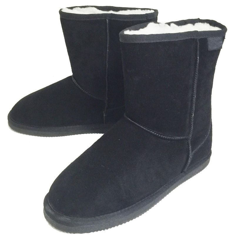Women's Winter Boots Fashion Suede 8" Mid Calf Shearling Warm Fur Shoes, Black-5