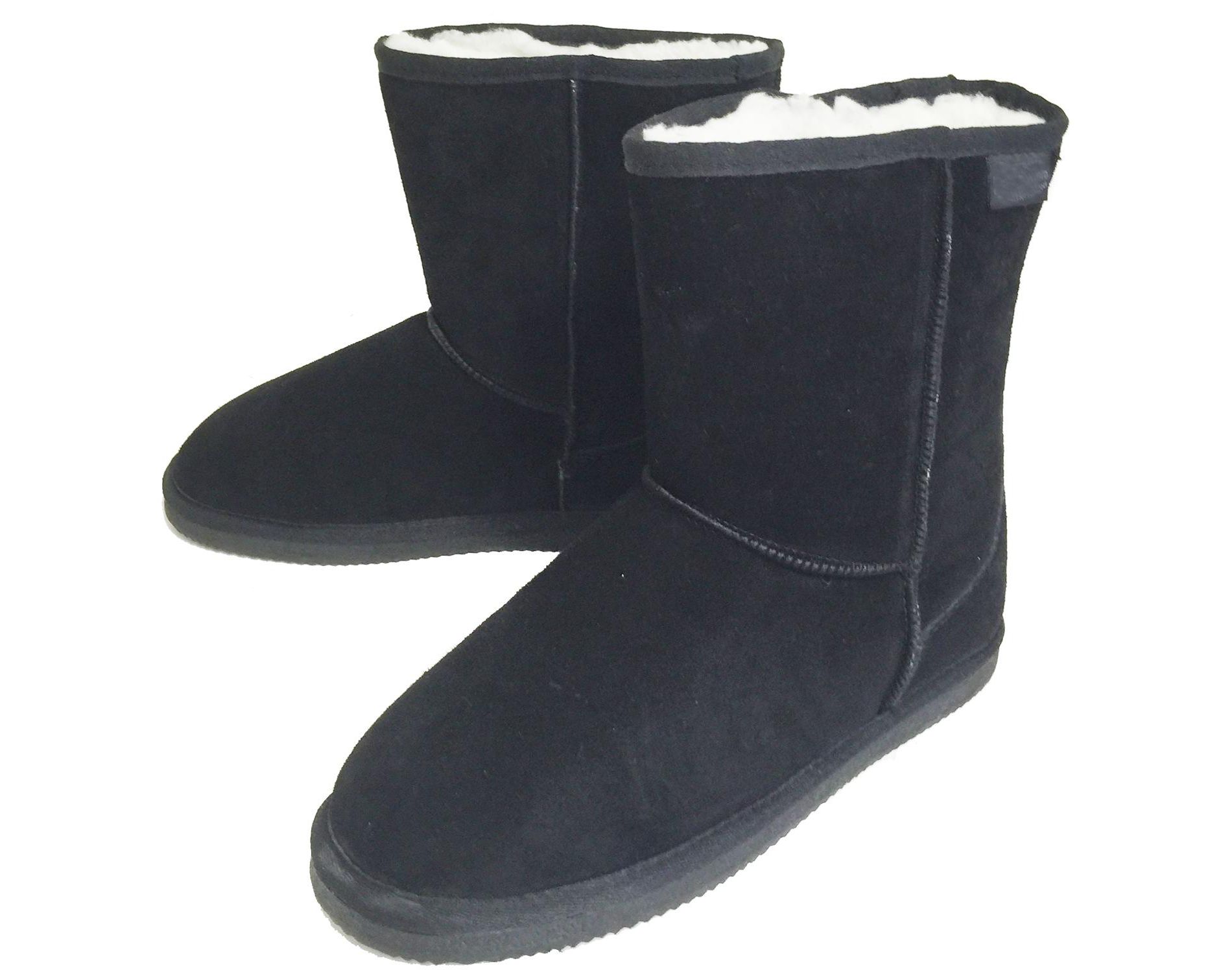 Women's Winter Boots Black Fashion Suede 8" Mid Calf Shearling Warm Fur Shoes