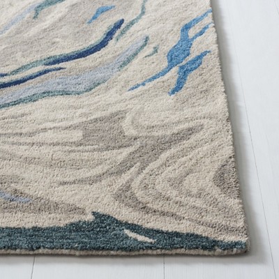 Blue and Beige Hand-Tufted Wool 4' x 6' Area Rug