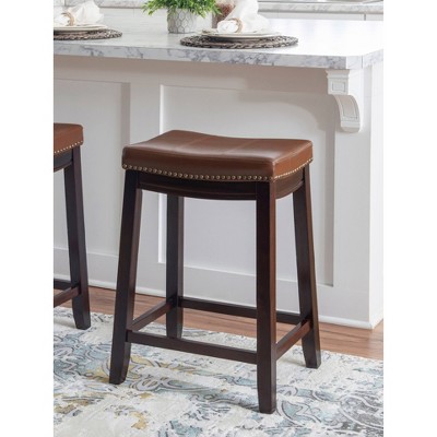 Claridge 26" Backless Saddle-Style Cognac Leather Counter Stool