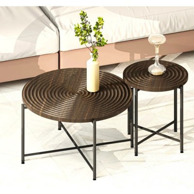 ALEXOUN Set of 2 Coffee Table - Distressed Cylindrical Design,with Sturdy Metal Legs &  Waterproof MDF,for Living Room Bedroom