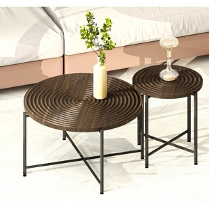 ALEXOUN Set of 2 Coffee Table - Distressed Cylindrical Design,with Sturdy Metal Legs &  Waterproof MDF,for Living Room Bedroom - 1 of 4