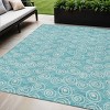 Teal Blue And Ivory Geometric Washable Indoor Outdoor Area Rug - 2 of 4