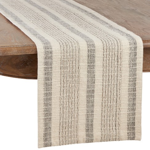 Saro Lifestyle Table Runner With Striped Woven Design, Ivory, 16