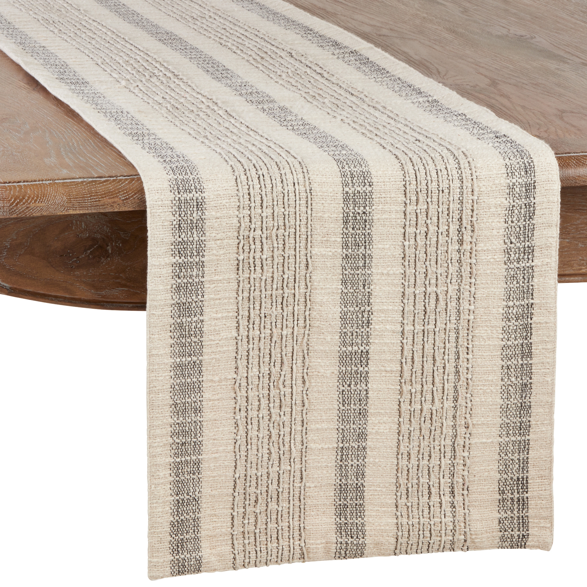 Saro Lifestyle Table Runner With Striped Woven Design, Ivory, 16" x 72"