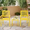 Outdoor Bistro Set 3 Piece Set - Comfortable Metal Patio Chairs And Small Table, Yellow /sage Green/peacock Blue/black Floral Back Design, Waterproof - 2 of 4