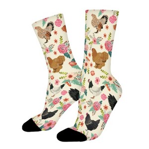 Chickens Floral Women Printed Crew Socks Funny Funky Socks Soft Polyester Novelty Gifts for Artists Men - 1 of 1